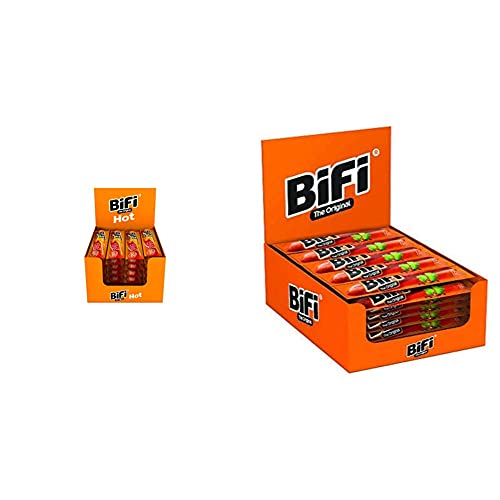 BiFi Hot – 40er Box (40 x 22,5 g) – Würziger Salami Fleischsnack – Geräucherte & pikante Mini Wurst & Original – 40er Pack (40 x 22,5 g) – herzhafter Salami Fleischsnack – geräucherte Mini Wurst von Bifi