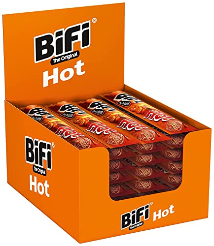BiFi Hot – 40er Box (40 x 22,5 g) – Würziger Salami Fleischsnack – Geräucherte & pikante Mini Wurst als Snack to go von Bifi