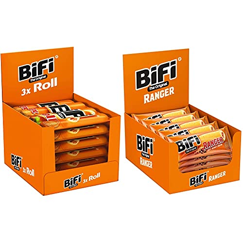 BiFi Roll – 10er Pack (10 x 3 x 45 g)– Snack im Teigmantel – Herzhafter, original Salami Fleischsnack & Ranger – 20er Pack (20 x 50 g) – Herzhafter Salami Snack im Teigmantel – Wurstsnack to go von Bifi
