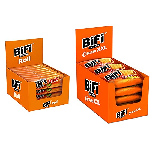 BiFi Roll – 24er Pack (24 x 45 g) – Snack im Teigmantel – Herzhafter, original Salami Fleischsnack & Carazza Original XXL – 16er Pack (16 x 75 g) – Herzhafter Pizzasnack zum Mitnehmen von Bifi