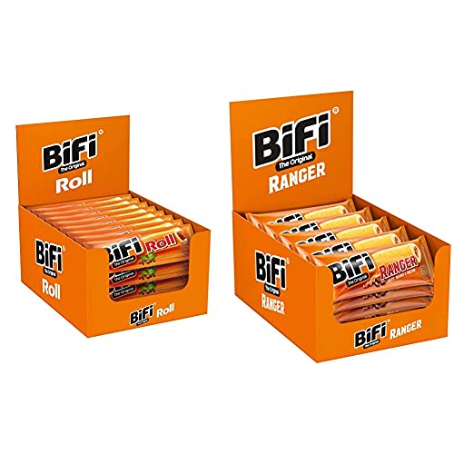 BiFi Roll – 24er Pack (24 x 45 g) – Snack im Teigmantel – Herzhafter, original Salami Fleischsnack & Ranger – 20er Pack (20 x 50 g) – Herzhafter Salami Snack im Teigmantel – Wurstsnack to go mit Beef von Bifi