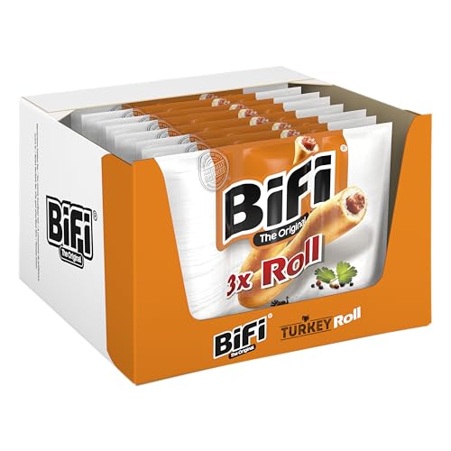 BiFi Roll Turkey - 30er Pack (30 x 45g) - Herzhafter Truthahn–Salami Fleischsnack – Snack im Teigmantel - für Unterwegs, im Büro oder beim Sport - mit Pfeffer, Koriander & Knoblauch von Bifi