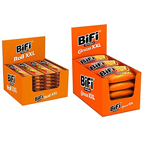BiFi Roll XXL – 24er Pack (24 x 70 g)– Snack im Teigmantel – Herzhafter, großer Salami Fleischsnack & Carazza Original XXL – 16er Pack (16 x 75 g) – Herzhafter Pizzasnack zum Mitnehmen von Bifi