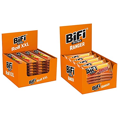 BiFi Roll XXL – 24er Pack (24 x 70 g)– Snack im Teigmantel – Herzhafter, großer Salami Fleischsnack & Ranger – 20er Pack (20 x 50 g) – Herzhafter Salami Snack im Teigmantel – Wurstsnack to go von Bifi