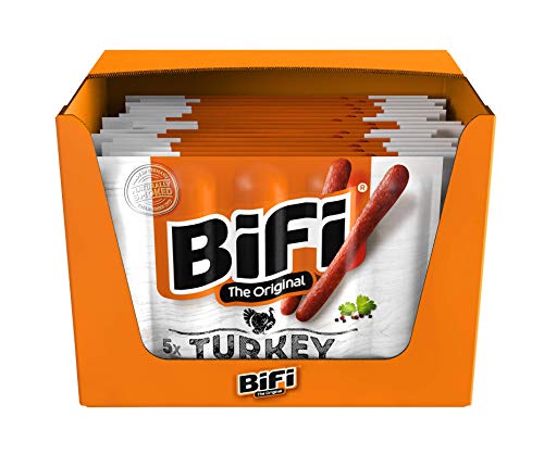 BiFi Turkey – 20er Pack (20 x 5 x 20 g) – herzhafter Truthahn–Salami Fleischsnack – Geräucherte & pikante Mini Wurst als Snack to go von Bifi