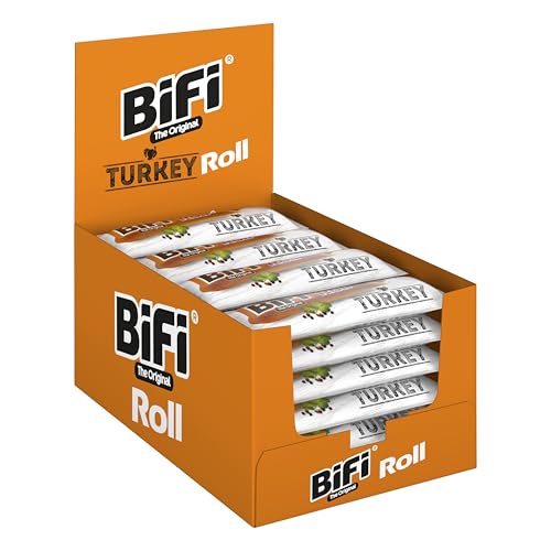 BiFi Roll Turkey - 24er Pack (24 x 45g) - Herzhafter Truthahn–Salami Fleischsnack – Snack im Teigmantel - für Unterwegs, im Büro oder beim Sport - mit Pfeffer, Koriander & Knoblauch von Bifi