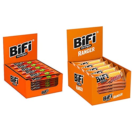Bifi Original – 40er Pack (40 x 22,5 g) – herzhafter Salami Fleischsnack – geräucherte Mini Wurst als Snack To Go & Ranger – 20er Pack (20 x 50 g) – Herzhafter Salami Snack im Teigmantel – Wurstsnack von Bifi