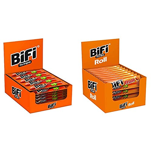 Bifi Original – 40er Pack (40 x 22,5 g) – herzhafter Salami Fleischsnack – geräucherte Mini Wurst als Snack To Go & Roll – (24 x 45 g) – Snack im Teigmantel – Herzhafter, original Salami Fleischsnack von Bifi