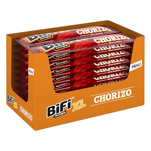 BiFi Chorizo XL Sticks – 20er Pack (20 x 26g) – Wurst Snack To Go - Luftgetrocknet Fleisch & Wurstwaren Paket - Chorizo fleischwurst mit Paprika, Chili und Knoblauch - Ideale Knabberbox - Wurstpaket von Bifi