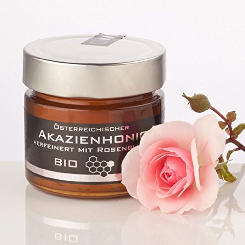 Bio Akazienhonig verfeinert mit Bio Rosenblüten, 250 g Bio Akazienhonig verfeinert mit Bio Rosenblüten, 250 g von Bio-Imkerei Neber