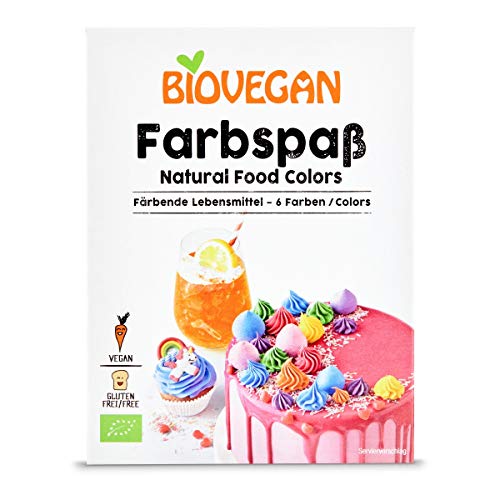 Biovegan Bio Farbspaß, bunte färbende Lebensmittel, Lebensmittelfarbe Pulver für Dekoration von Kuchen, Torten und Muffins, vegan und glutenfrei (6 Farben) von Biovegan