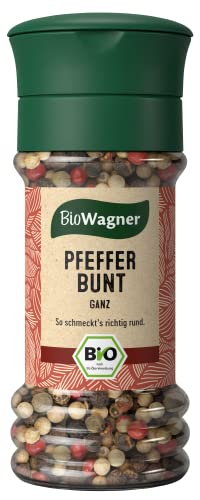 BioWagner - Bio Pfeffer bunt in der Mühle | bunter Pfeffer aus schwarzem, weißen, grünen Peffer und rosa Beeren | naturbelassene Bio-Zutaten | 40 g von BioWagner
