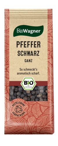 BioWagner - Bio Pfeffer schwarz ganz | intensive Schärfe für dunkles Fleisch und Saucen | naturbelassene Bio-Zutaten | recyclebare Verpackung | 50 g von BioWagner