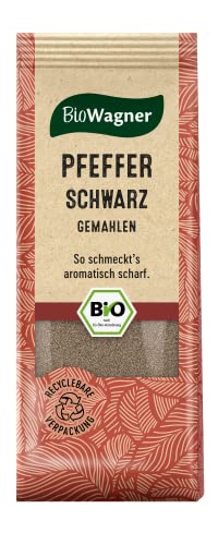 BioWagner - Bio Pfeffer schwarz gemahlen | ideal für dunkles Fleisch, Reis- und Gemüsegerichte | naturbelassene Bio-Zutaten | recyclebare Verpackung | 50 g von BioWagner