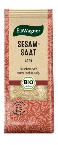 BioWagner - Bio Sesamsaat ganz | für asiatische Gerichte oder als Topping für Salate oder Müsli | naturbelassene Bio-Zutaten | recyclebare Verpackung | 60 g von BioWagner