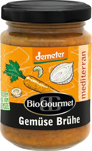 BioGourmet Gemüse Brühe mediterran, mit regionalen Zutaten vom Bodensee, demeter Anbau, 1x180g Glas von BioGourmet