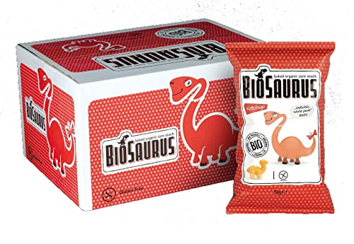 Biosaurus Baked Organic Corn Snack - Gebackener Bio-Snack aus Mais, Nicht Frittiert, Glutenfrei - 30x15g (Ketchup) von BioSaurus
