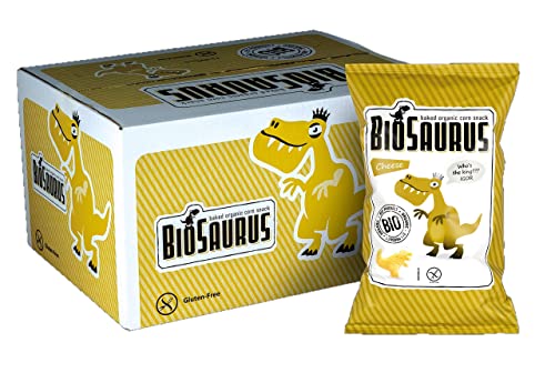 Biosaurus Baked Organic Corn Snack für Kinder - 16x30g (Käse) - Gebackener knusprige Bio-Snack aus Mais, Nicht Frittiert | Low Fat, Glutenfrei, BIO, keine Chemie | - 16x30g (Käse) von BioSaurus