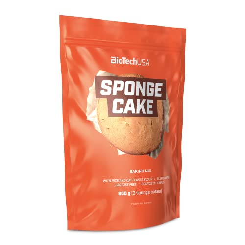 BioTechUSA Sponge Cake Baking mix, Gluten-und laktosefreie Backmischung mit Ballaststoffzusatz und hydrolisiertem Protein, Reismehl, Haferflockenmehl und Eritrit, 600 g von BioTechUSA