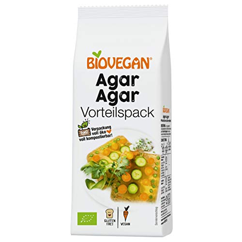 Biovegan Bio Agar Agar, rein pflanzliches Geliermittel, veganer Gelatine-Ersatz, ideal zum Andicken Stabilisieren von kalten und warmen Speisen, glutenfrei und vegan, 100 g von Brand New Cake