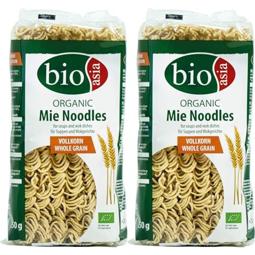 BIOASIA Bio Mie Nudeln, Vollkorn, schnell und einfach zubereitet (1 x 250 g) (Packung mit 2) von Bioasia