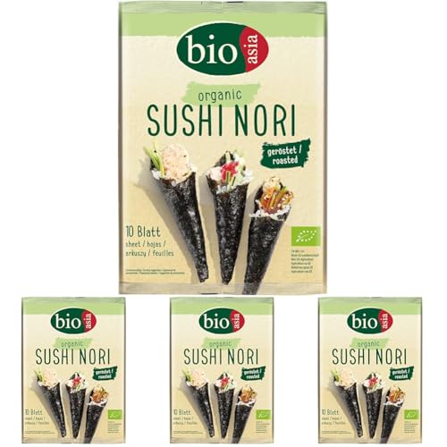Bioasia Bio Nori Blätter – Gerösteter Bio Seetang für die Zubereitung von Sushi – 1 x 25 g (Packung mit 4) von Bioasia