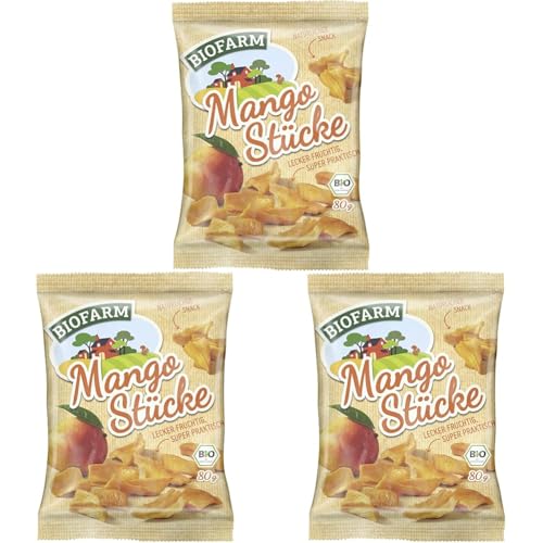 Biofarm Kluth Mangostücke, vegan, 80 g (Packung mit 3) von Biofarm