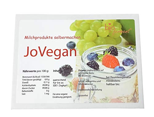 JoVegan Bioferment® zur selber Herstellung von veganem köstlichem Joghurt - 3 Beutel Joghurt-Starterkulturen - zur Herstellung von bis zu 90 Liter Joghurt von Bioferment