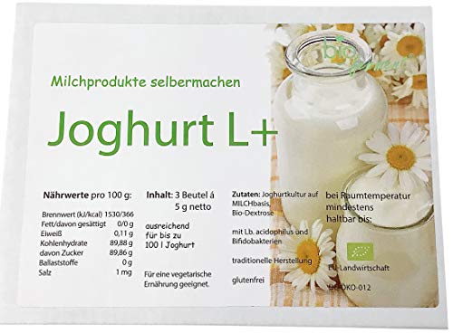 Joghurt L+ Bioferment® zur selber Herstellung von gesundem milden Joghurt - 3 Beutel Starterkulturen - reichen zur Herstellung von bis zu 90 Liter frischem Joghurt von Bioferment