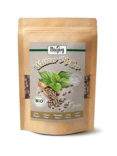 Biojoy BIO-Pfeffer weiß ganz (100 g), Pfefferkörner weiss, ideal für die Mühle (Piper nigrum) von Biojoy