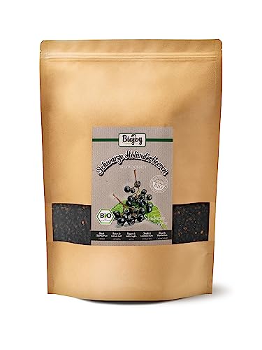 Biojoy BIO-schwarze Holunderbeeren (1 kg), getrocknet und ganz, Holundertee (Sambucus nigra) von Biojoy