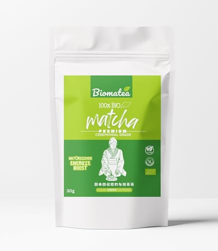 Biomatea 30g Bio Matcha, 100% reiner, frischer Organic Matcha Pulver Tee, Zip-Beutel, A6 Ceremonial Grade von Biomatea
