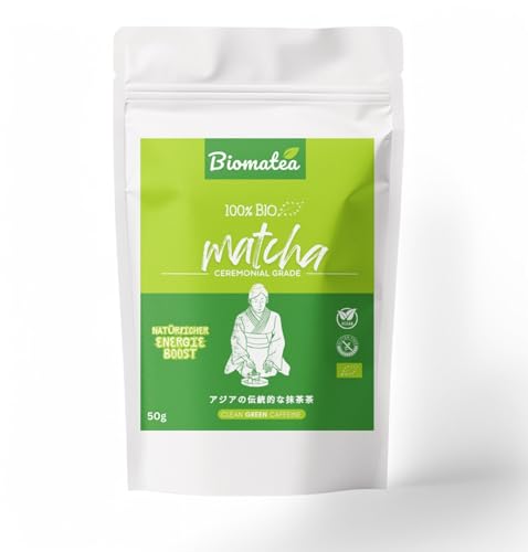Biomatea 50g Matcha, 100% reiner, frischer Matcha Pulver Tee, Zip-Beutel, A6 Ceremonial Grade, Antioxidant, Vegan von Biomatea