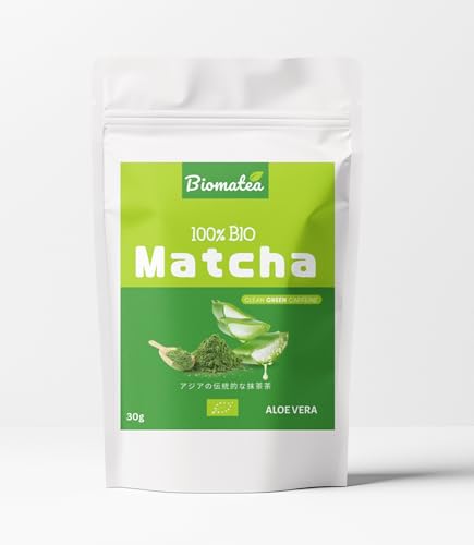 Biomatea Bio Matcha Pulver in verschiedenen Geschmacksrichtungen – Grüner Tee Matcha Tea 30g Zip Beutel (Aloe Vera) von Biomatea