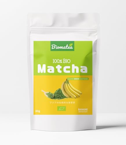 Biomatea Bio Matcha Pulver in verschiedenen Geschmacksrichtungen – Grüner Tee Matcha Tea 30g Zip Beutel (Banane) von Biomatea