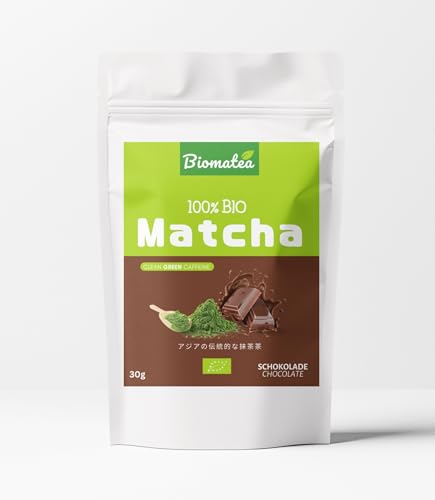 Biomatea Bio Matcha Pulver in verschiedenen Geschmacksrichtungen – Grüner Tee Matcha Tea 30g Zip Beutel (Schokolade) von Biomatea