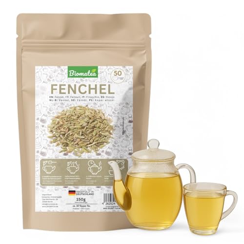 Biomatea Fenchelsamen – 150 g ganze Fenchelsamen im Zip-Beutel – Fencheltee reicht für ca. 50 Tassen Tee – ohne Zusatzstoffe, in Deutschland abgefüllt von Biomatea