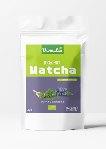 Biomatea Matcha Pulver in verschiedenen Geschmacksrichtungen – Grüner Tee Matcha Tea 30g Zip Beutel (Blueberry) von Biomatea