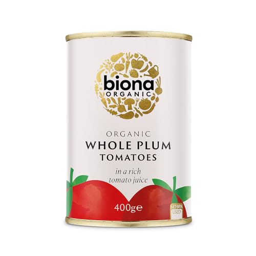 Biona – Ganze geschälte Bio-Pflaumentomaten (12 x 400 g), ohne Verwendung von chemischen Düngemitteln oder Pestiziden, ohne Zusatz von Rohr- oder Rübenzucker, BPA-freie Verpackung Biona – Ganze geschälte Bio-Pflaumentomaten (12 x 400 g), ohne Verwendung von chemischen Düngemitteln oder Pestiziden, ohne Zusatz von Rohr- oder Rübenzucker, BPA-freie Verpackung von Biona
