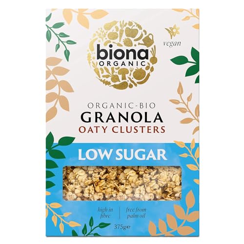 Biona – Bio-Hafer-Müsli-Cluster mit niedrigem Zuckergehalt (6 x 375 g), ballaststoffreiches Frühstück, knusprige und knackige Cluster, frei von chemischen Pestiziden, Herbiziden und gentechnikfrei von Biona