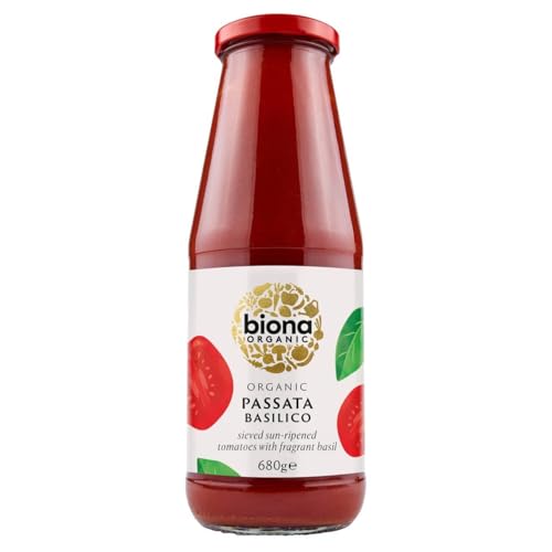 Biona Bio Passata Basilico mit frischem Basilikum, 680 g (12er-Pack) – geschmeidige Tomatensauce mit Kräuteraromen, ohne Zuckerzusatz, vegan von Biona