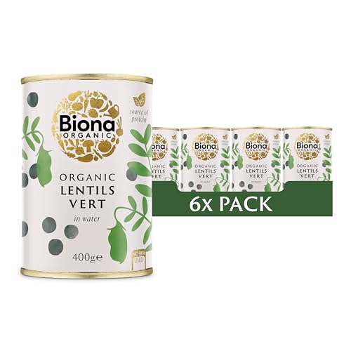 Biona – Grüne Bio-Linsen in Dosen (6 x 400 g), ohne Zusatz von Rohr- oder Rübenzucker, vollkommen natürlich und für Vegetarier geeignet, Protein- und Ballaststoffquelle von Biona