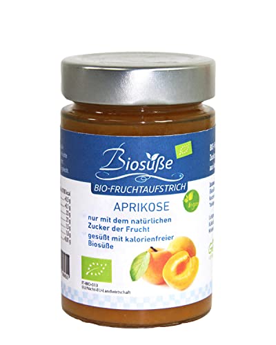 Biosüße Bio-Fruchtaufstrich Aprikose/Marille 220g aus Italien - ohne Zuckerzusatz mit Bio-Erythrit gesüßt, 60% Frucht, ohne Xylit oder Stevia von kalorienfreie Biosuße