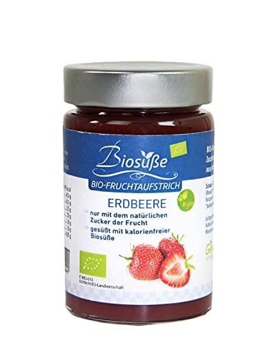 Biosüße Bio-Fruchtaufstrich Erdbeere aus Italien - ohne Zuckerzusatz mit Bio-Erythrit gesüßt, 60% Frucht, ohne Xylit oder Stevia (220g) von kalorienfreie Biosuße