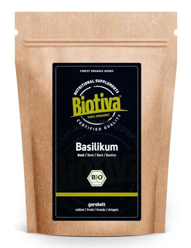 Biotiva Basilikum gerebelt Bio 250g - lat. Ocimum basilicum - zum Würzen von mediterranen Speisen - kontrolliert und zertifiziert in Deutschland von Biotiva