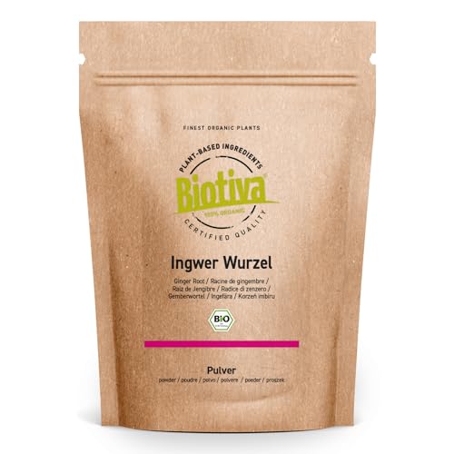 Ingwerpulver Bio 250g - Ingwer - Ingwerwurzel gemahlen - z.B. für Ingwertee und Ingwerwasser - Abgefüllt und kontrolliert in Deutschland - Biotiva von Biotiva