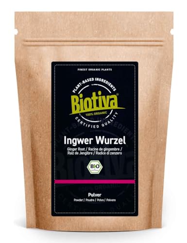 Ingwerpulver Bio 250g - Ingwer - Ingwerwurzel gemahlen - z.B. für Ingwertee und Ingwerwasser - Abgefüllt und kontrolliert in Deutschland - Biotiva von Biotiva