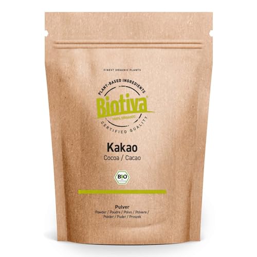 Biotiva Kakao Pulver Bio 1000g - 1kg reines Kakaopulver stark entölt (11% Fett) - ohne Zucker - ungesüßt - Abgefüllt und kontrolliert in Deutschland von Biotiva