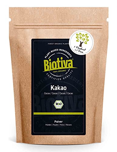 Biotiva Kakao Pulver Bio 300g - 100% reines Kakaopulver stark entölt (11% Fett) - ohne Zucker - ohne Zusatzstoffe - hochwertigste Biotiva® Qualität - Abgefüllt und kontrolliert in Deutschland von Biotiva