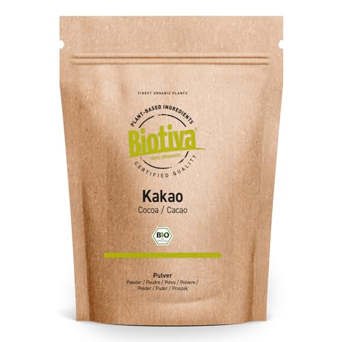 Kakao Pulver Bio 300g - 100% reines Kakaopulver stark entölt (11% Fett) - ohne Zucker - ohne Zusatzstoffe - Abgefüllt und kontrolliert in Deutschland - Biotiva von Biotiva